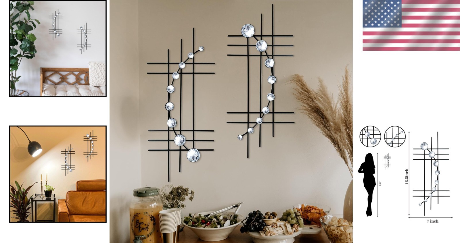 Elevate Your Space with 16.5”/24” Black Abstract Wall Art – 2 Piece Set