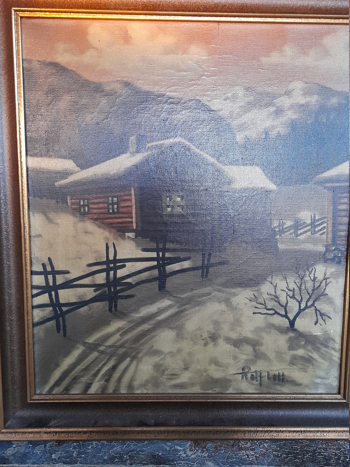 Scandinavian Charm: Vintage Oil Painting of a Norwegian Farmer’s Yard