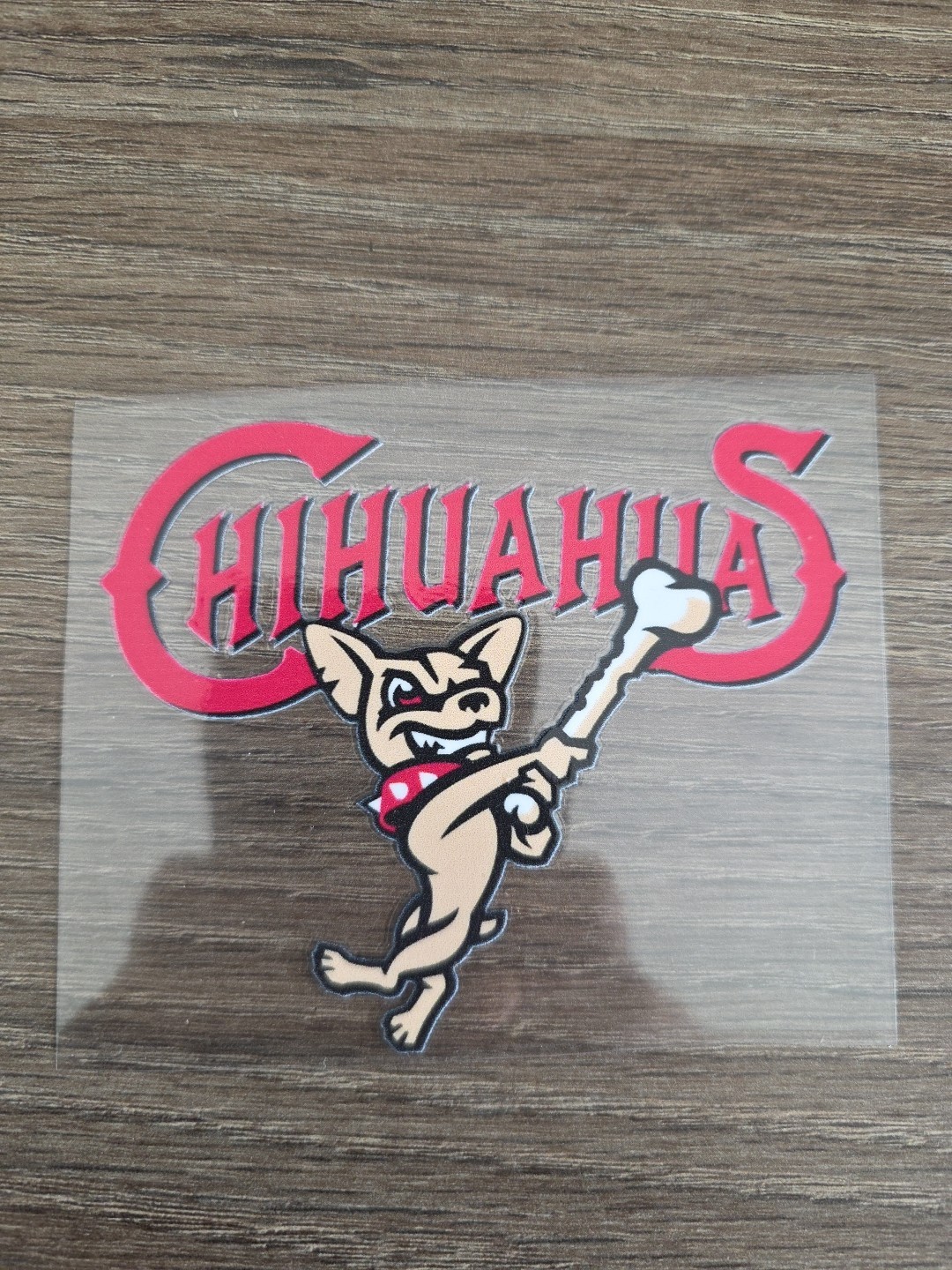 El Paso Chihuahuas With Bone Raised UV DTF Sticker Decal In Full Color 4in X 3in