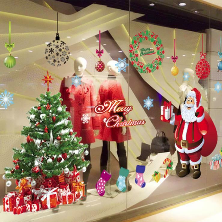 Christmas Window Cling Wall Sticker Decal Snowflake Santa Claus Reindeer Decor