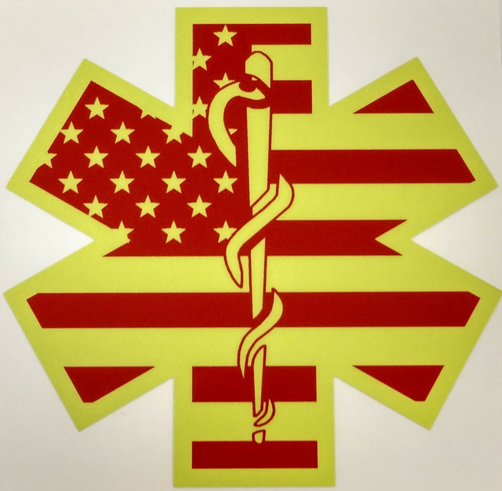 Fluorescent Reflective Star Of Life Flag Car Fire Helmet Decal EMT multiple size