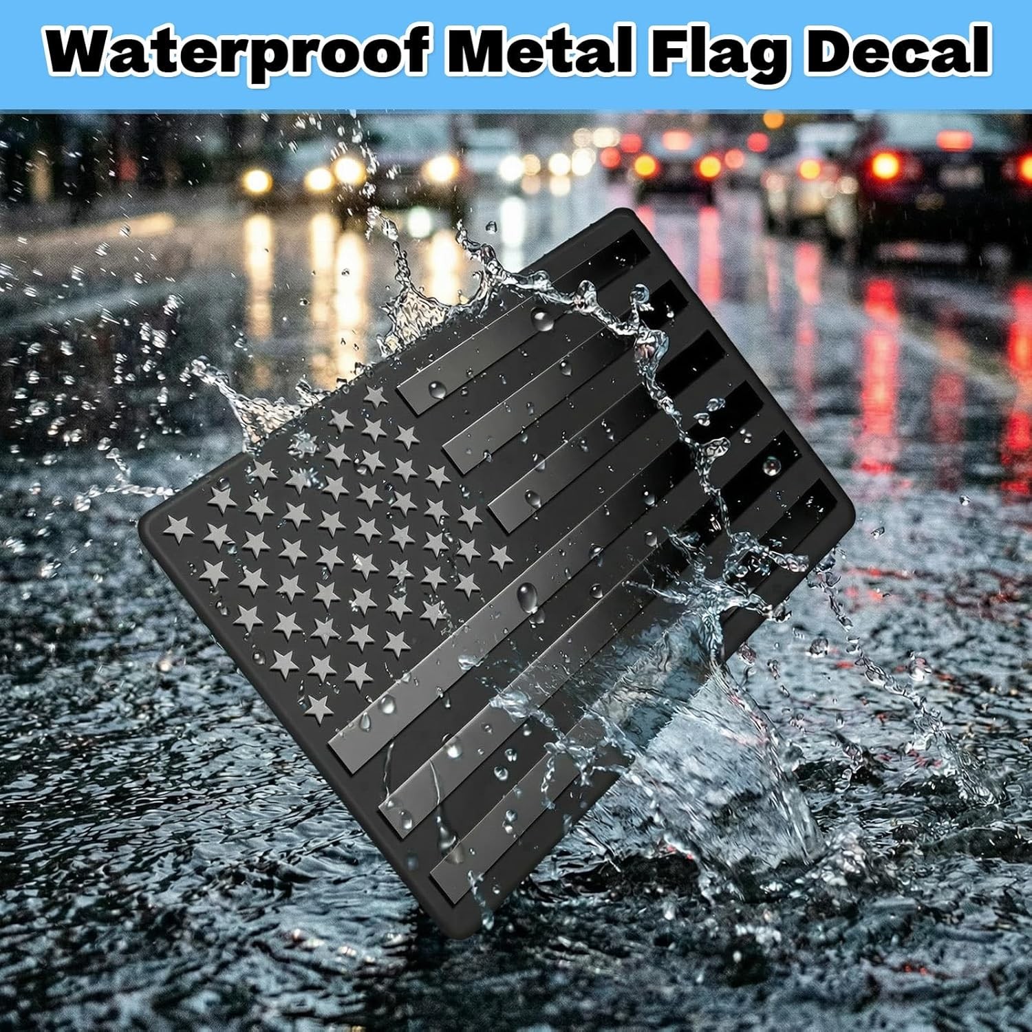 Metal Embossed American Flag Emblem Decal Stickers, 1 Pair Matte Black 5″ x 3″ C