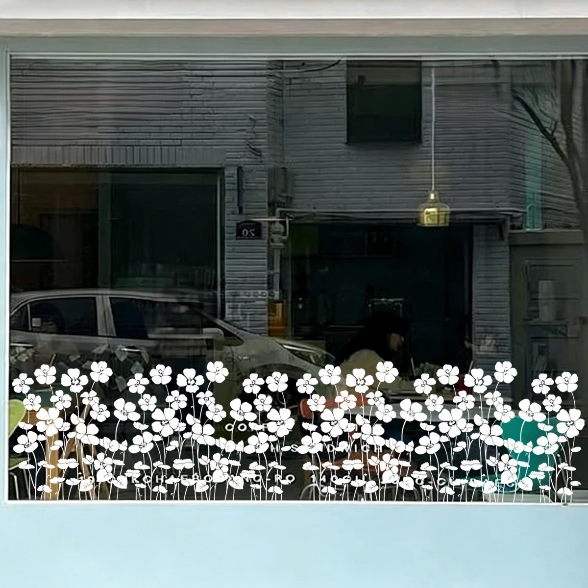 Removable White Floral Window Clings PVC Material Line Art Design 30x60cm