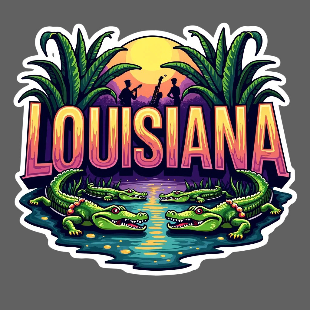 Louisiana Sticker Vinyl Decal Alligator Bayou Jazz Swamp Sunset Cajun