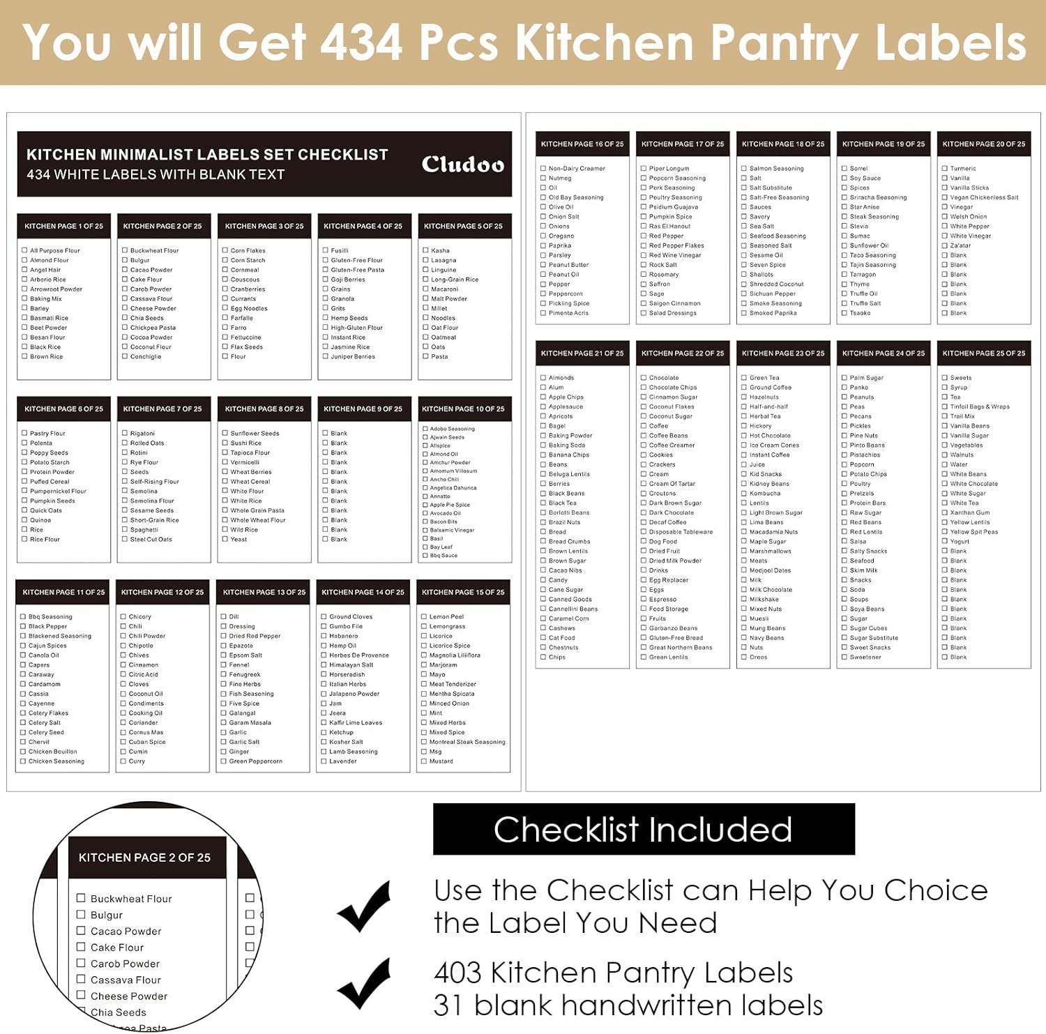 434 Pcs Minimalist Waterproof Kitchen Labels – Perfect for Home Organization