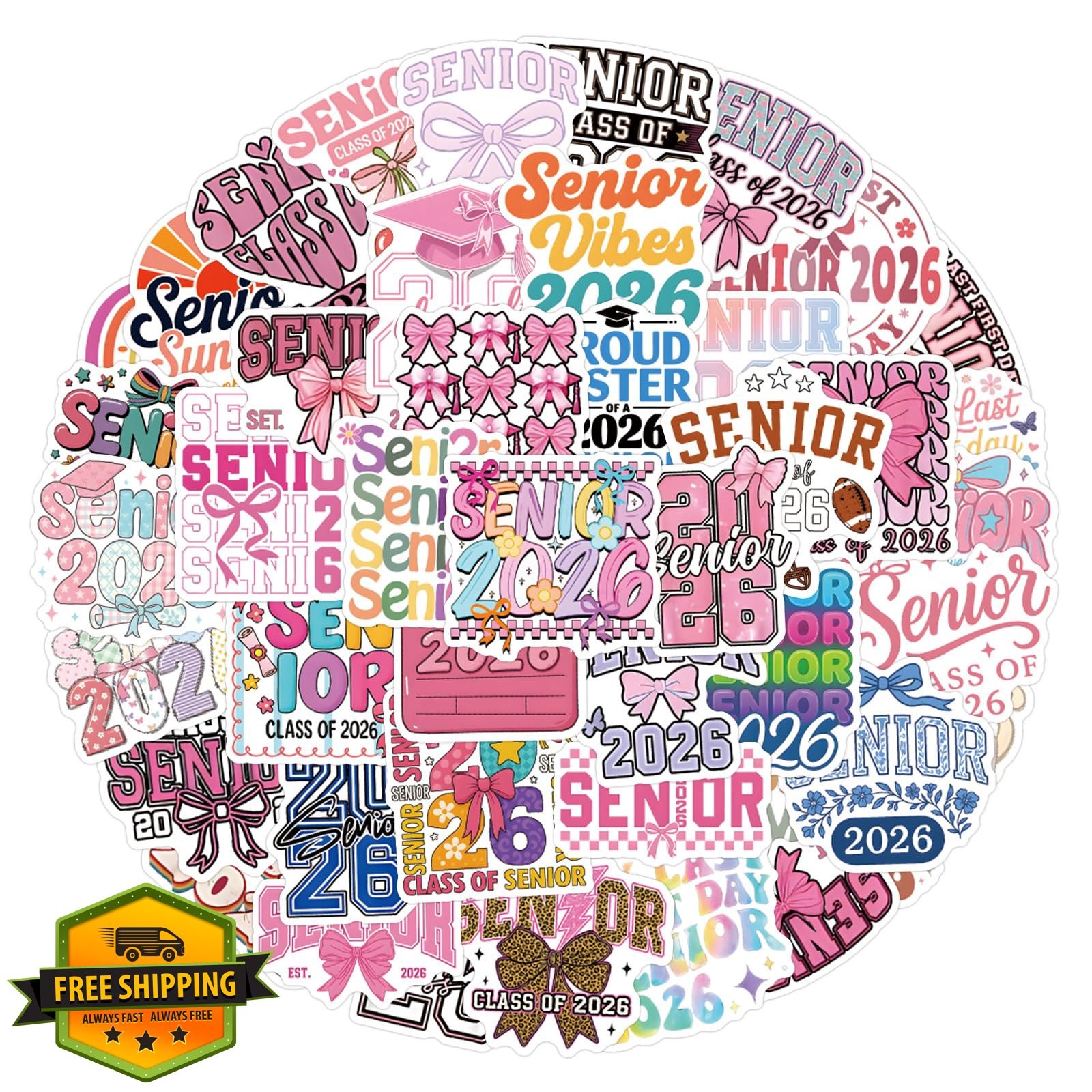 54Pcs Class of 2026 Stickers, Waterproof Vinyl Decals Pack