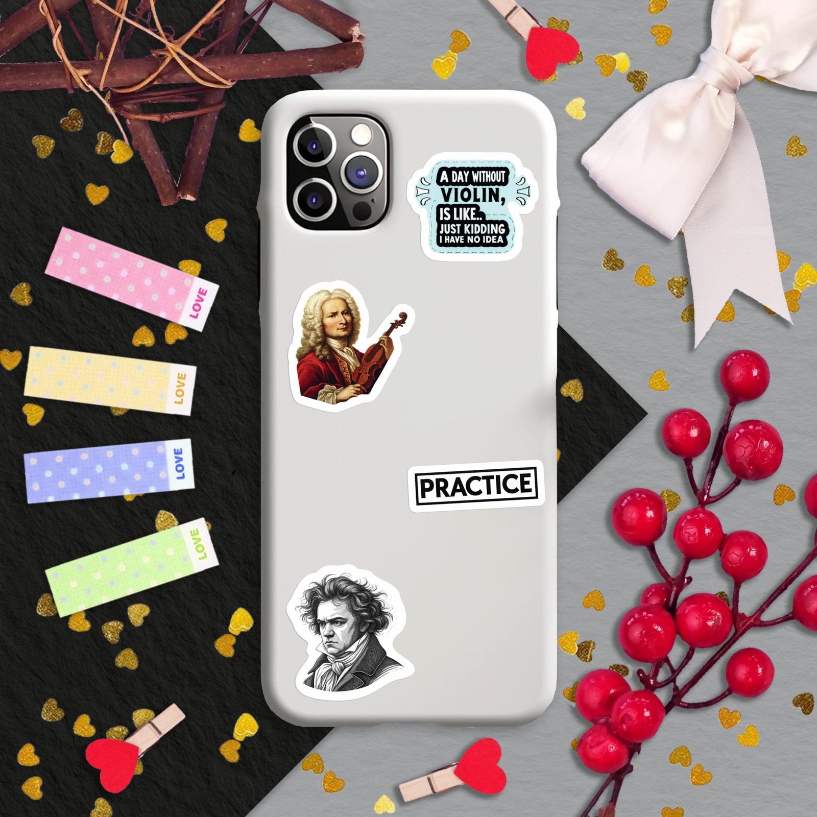 100Pcs Violin Stickers and Decals for Water Bottle, Laptop –