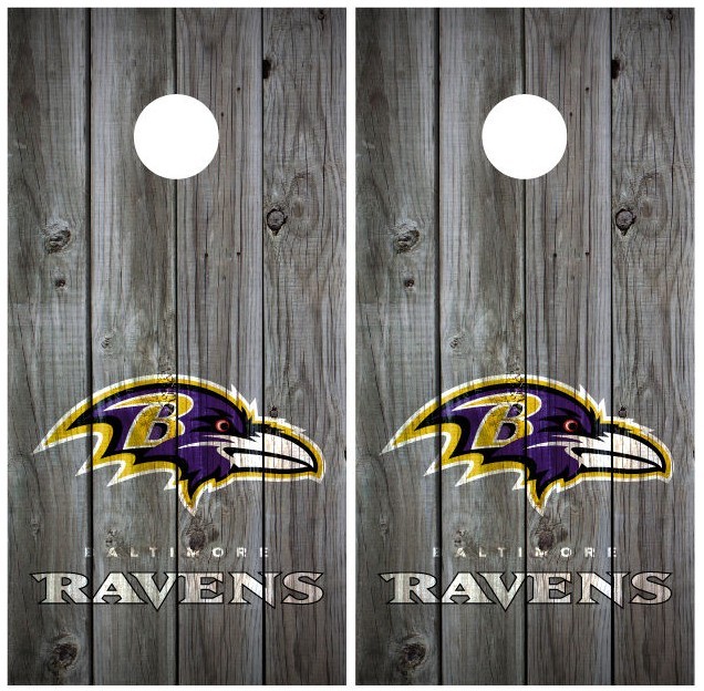 Football Distressed Wood (Grey) Cornhole Board Wraps Decals: CHOOSE YOUR TEAM!