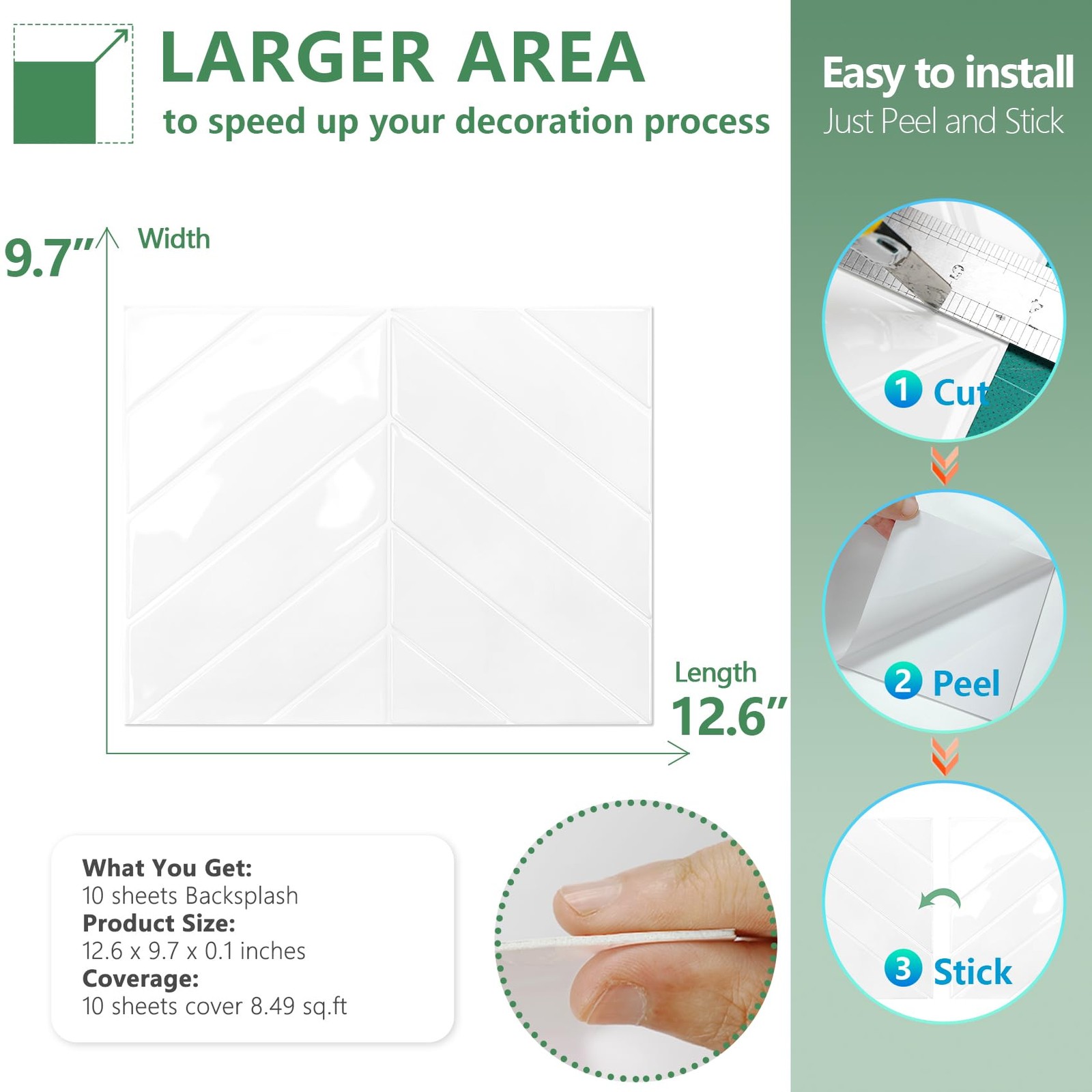 10 Sheets Thicker Herringbone Peel and Stick Backsplash, 12.6”×9.7” Stick on …