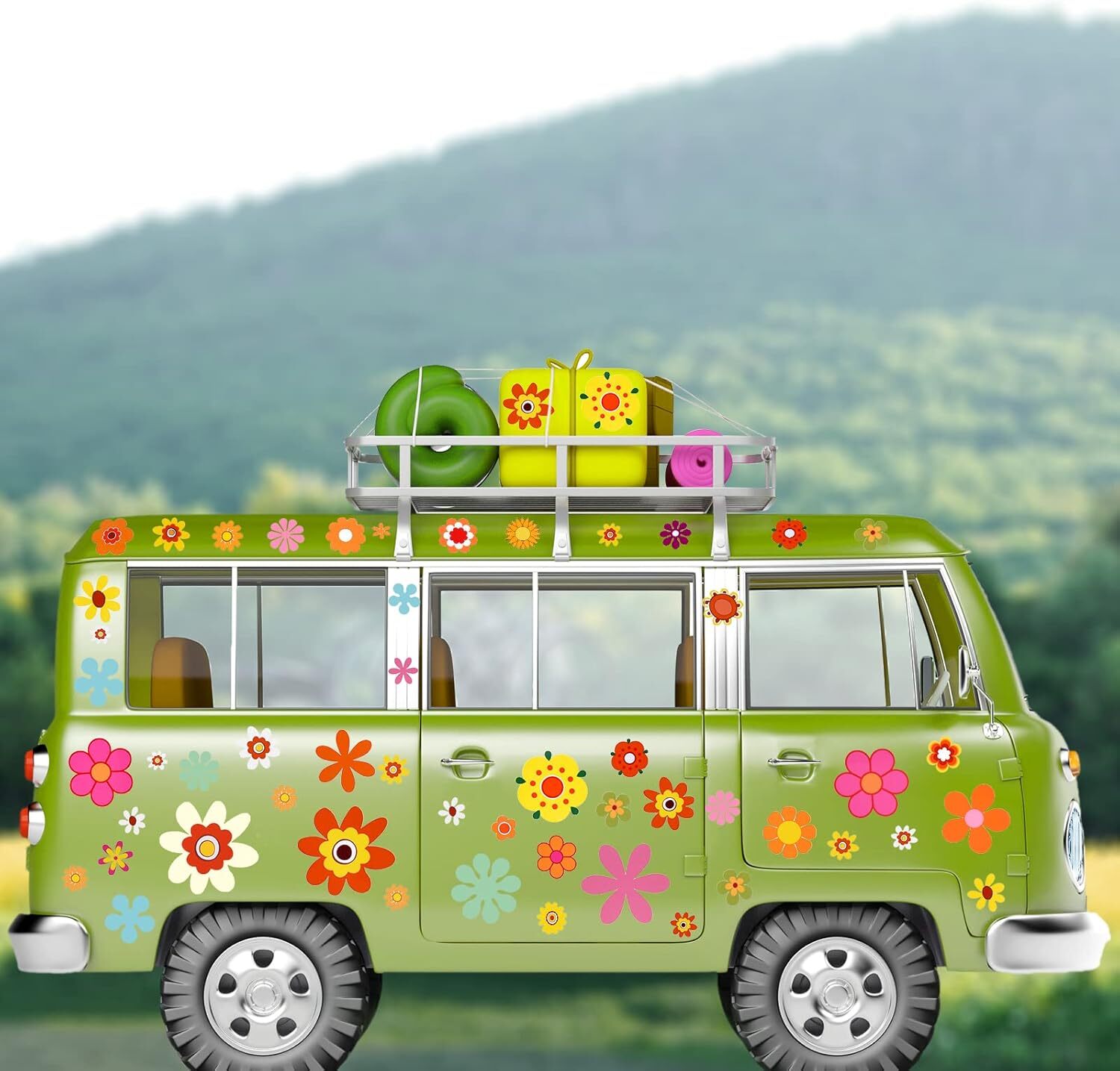 135 Pcs Flower Car Decals 60’S Hippie Flower Stickers Groovy Flower Stickers Dai