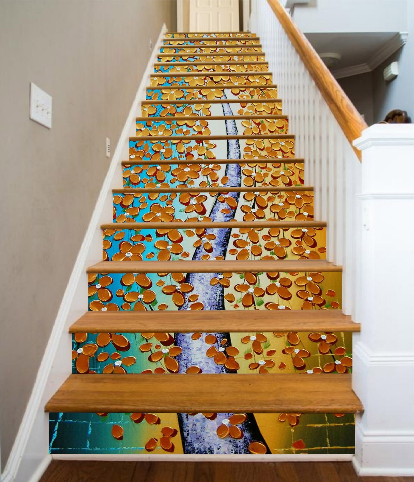 3D Oil Painting Tree AZ939 Stair Risers Decoration Mural Vinyl Wallpaper Kay