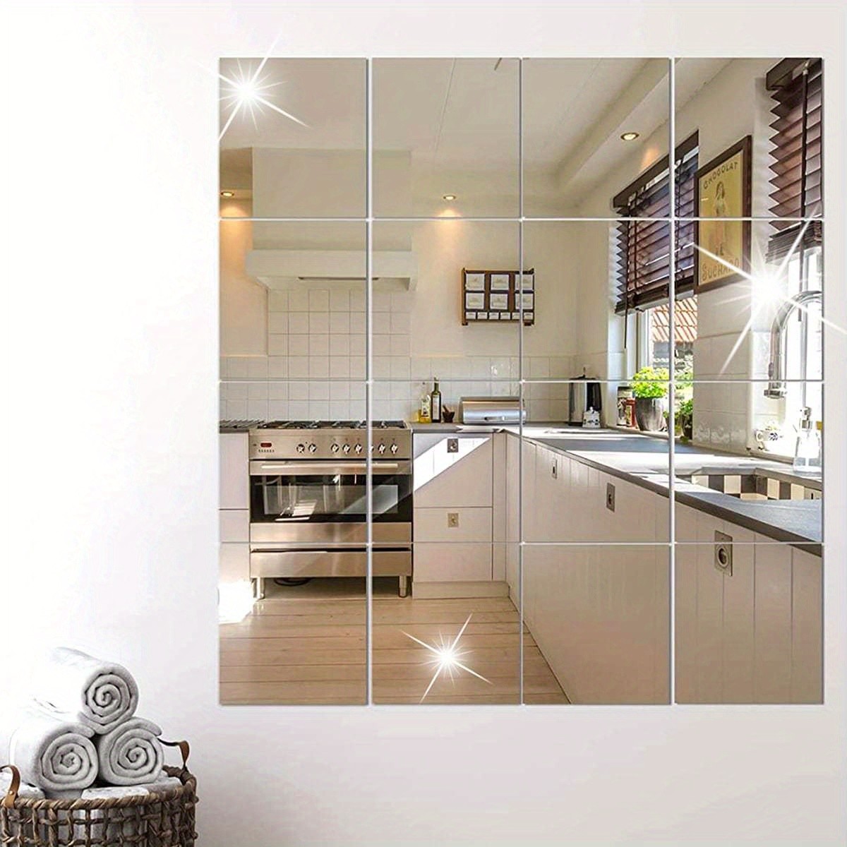 Removable DIY Square Mirror Tile Metal-Free Peel And Stick Bedroom Hanging Decor