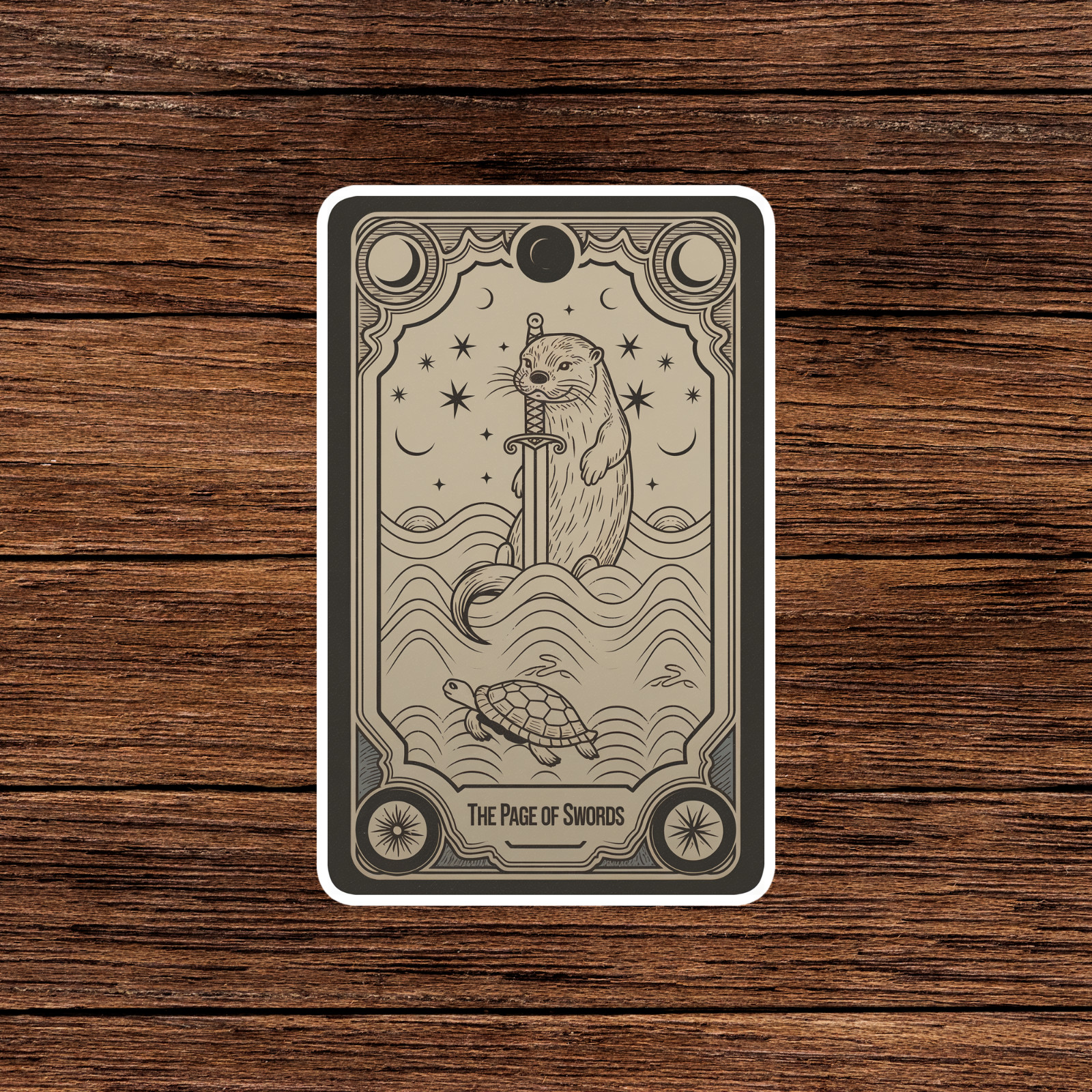 Mystical Page of Swords Tarot Card Sticker – Otter Waves Sword #2304
