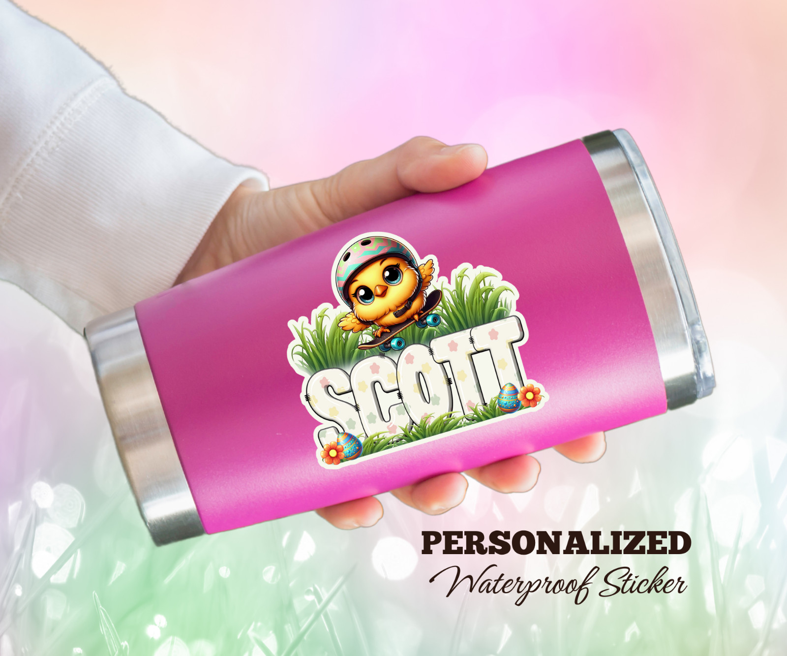 Personalized Skateboard Chick Name Sticker, Easter Vinyl Decal, Cute Kids Gift