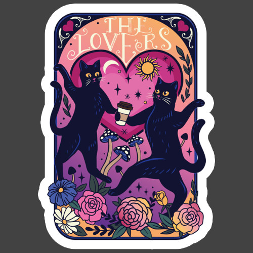 Cat Sticker Vinyl Decal Tarot Lovers Black Cats Romantic Gothic Art