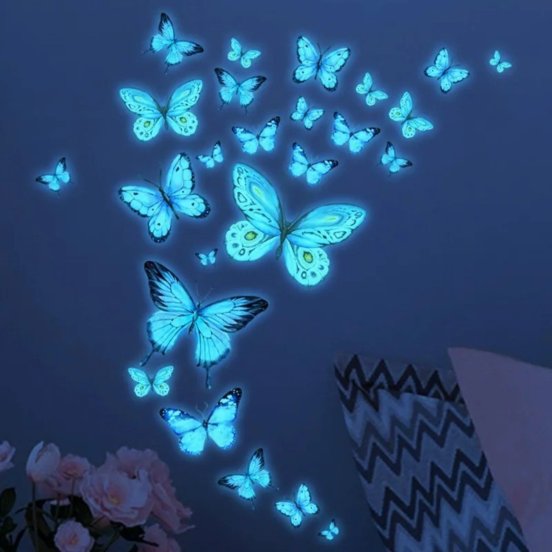 1-10sheets Creative Luminous Wall Sticker Blue Butterfly Wallpaper Living Kids R