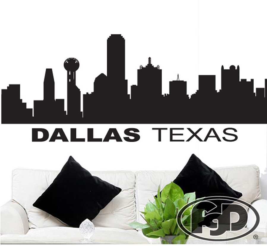 FGD Dallas Texas Skyline Wall Decal / Sticker in Black or White 20″ x 50″