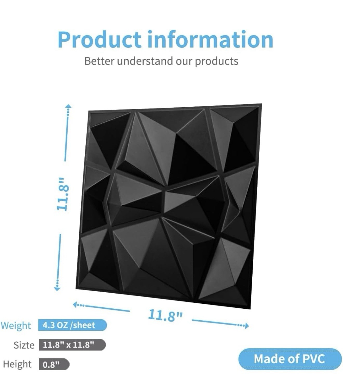 Art3d Decorative 3D Wall Panels in Diamond Design, 12″x12″ Matt White (33 pack)