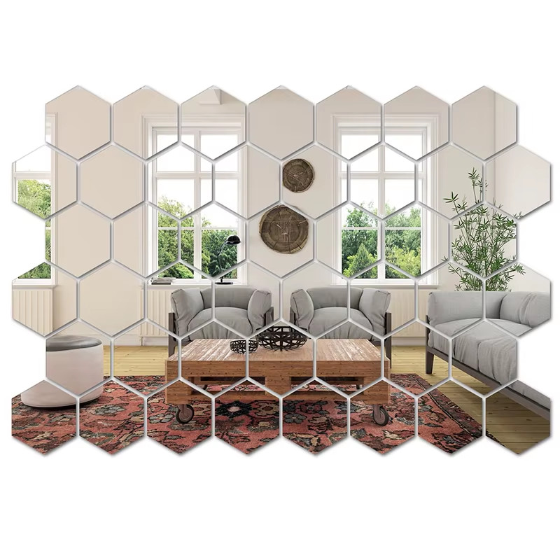 45Pcs Mirror Wall Sticker, Hexagon Wall Art Sticker, DIY Household Decorative Ti