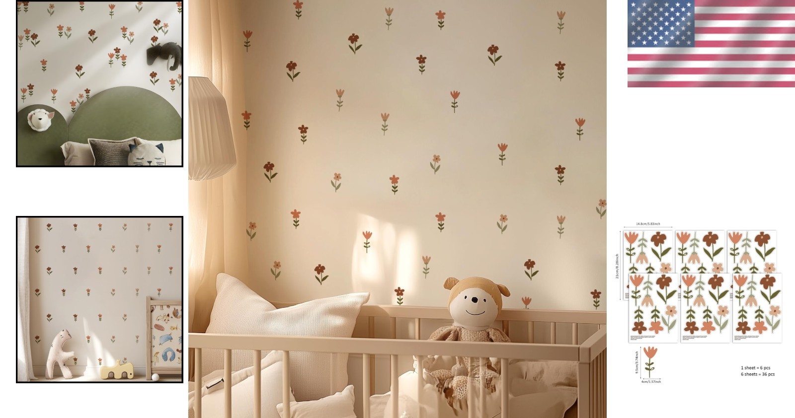 Decorative Removable Wall Decals – Bohemian Floral Stickers for Kids Spaces