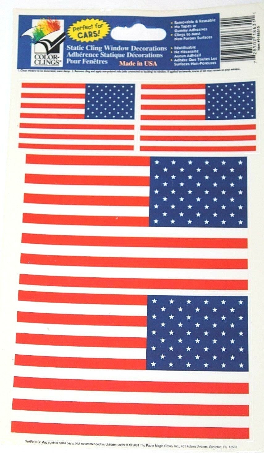 Color Clings Static Cling Car Window Decorations/Stickers USA American Flag