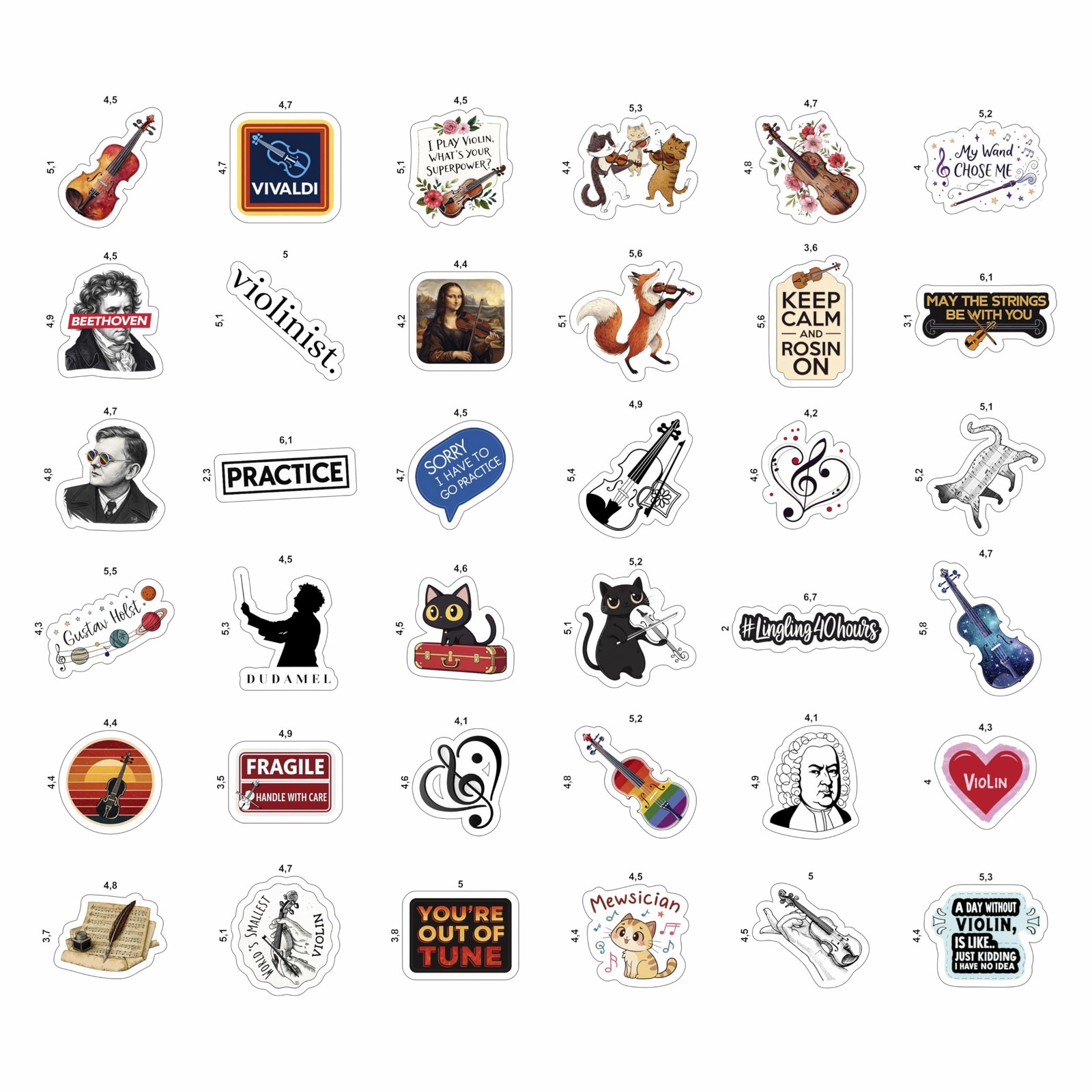100Pcs Violin Stickers and Decals for Water Bottle, Laptop –