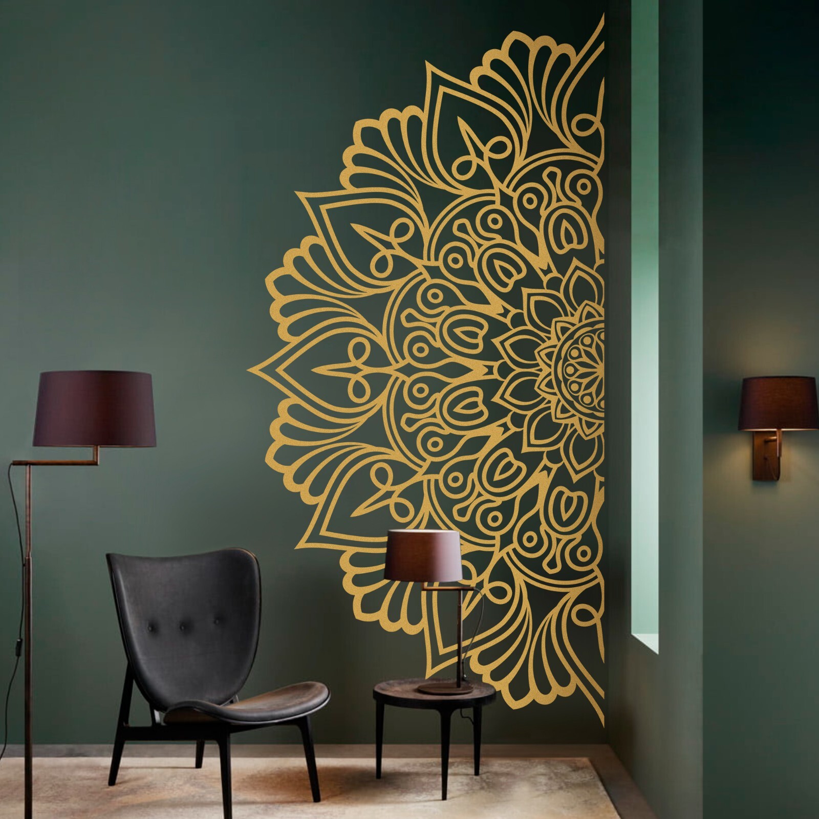 Mandala in Half Wall Sticker, Wall Decal, Yoga, Boho, Sticker for Meditation #34