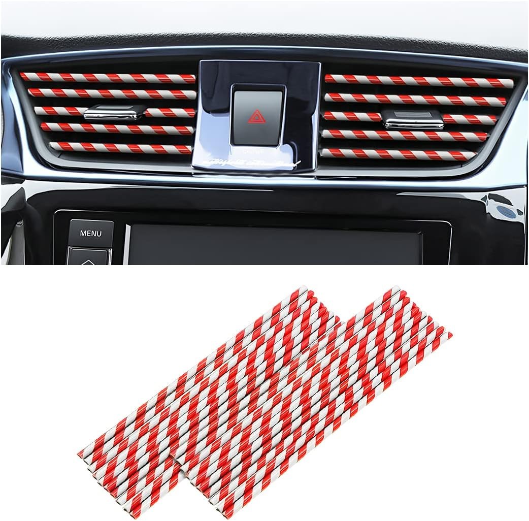 20PCS Car AC Vent Trim Strips, DIY Bendable Molding, Red/Stripe, Universal Fit