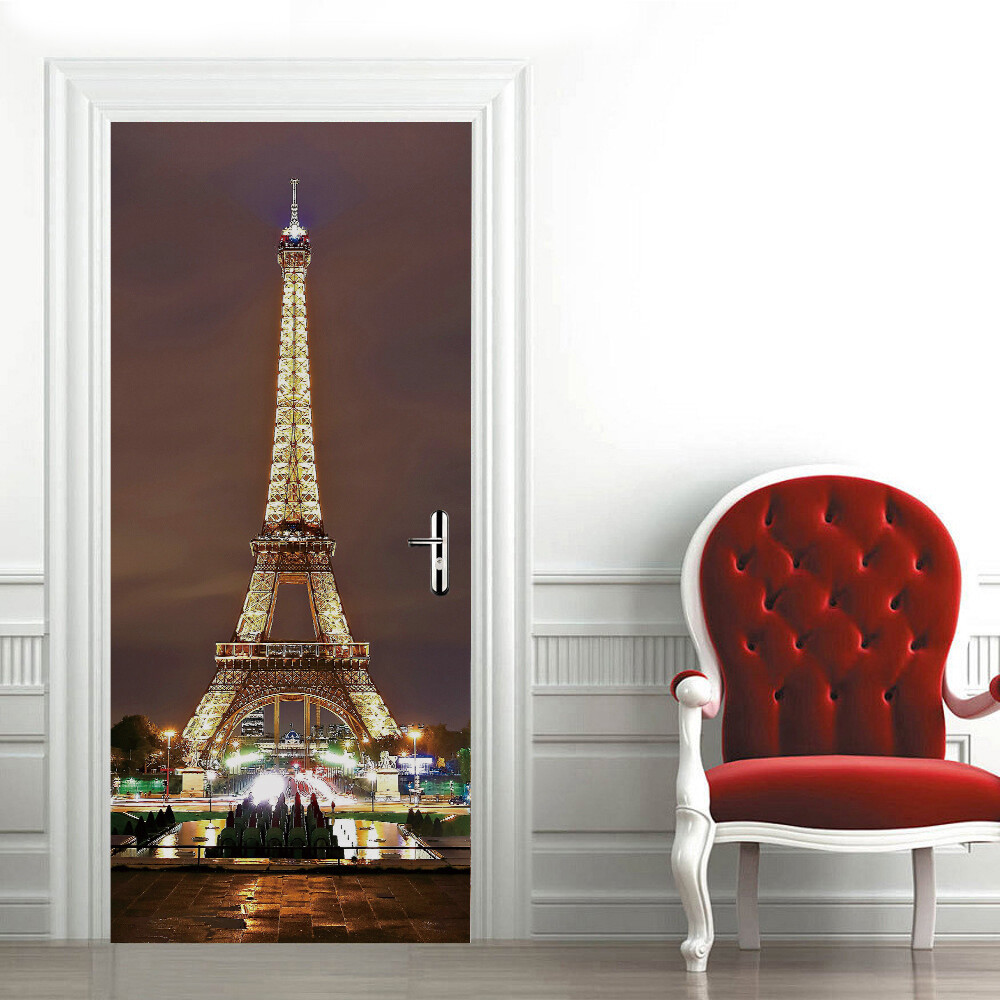 Door, Wall STICKER – Eiffel Tower Paris France 3D Waterproof Murals Decal Cover