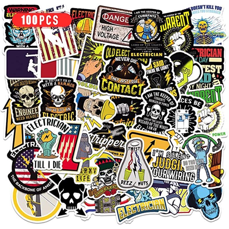 100 Pack Hard Hat Stickers HardHat Sticker & Decals, Helmet, Flask, Bottle Lot