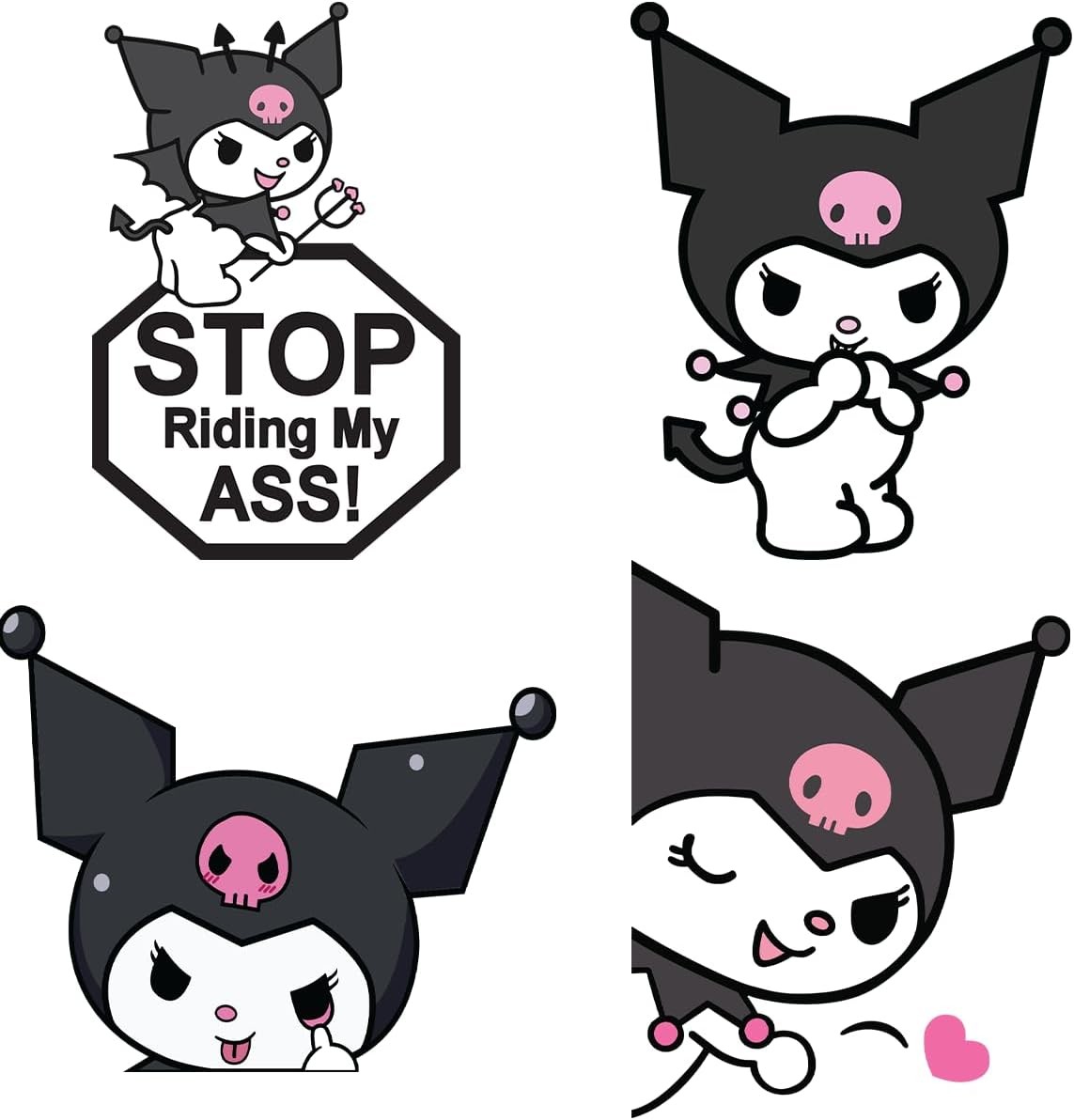 Kuromi Cute Goth Devil Bunny Kawaii Dark Aesthetic 4-Pack Vinyl Sticker Decal