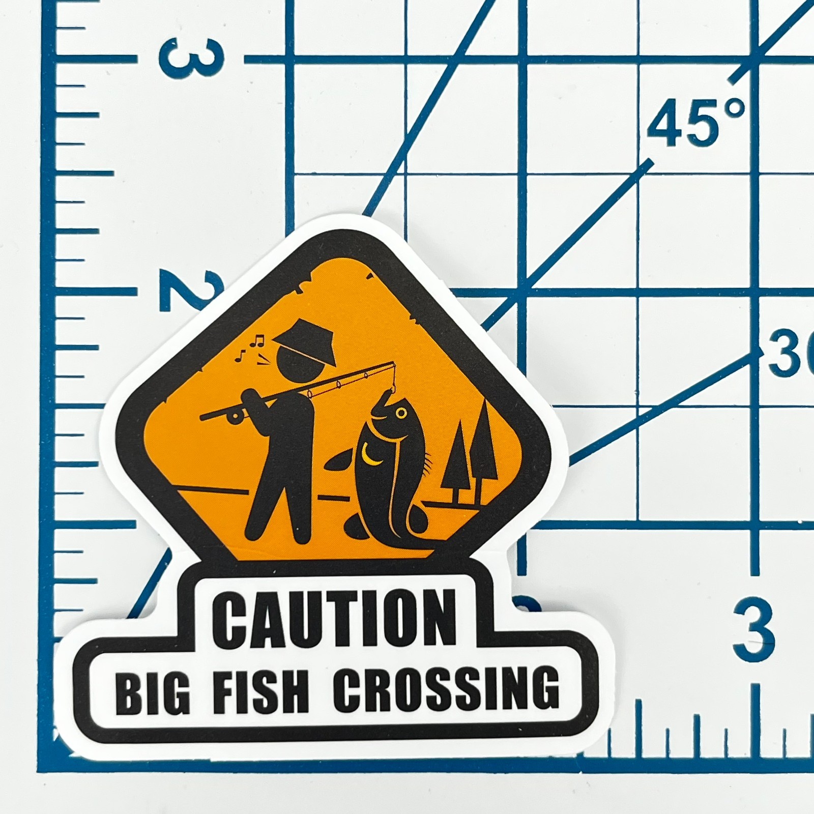 Caution Big Fish Crossing Vinyl Sticker Funny Fishing Warning Sign Laptop Mug