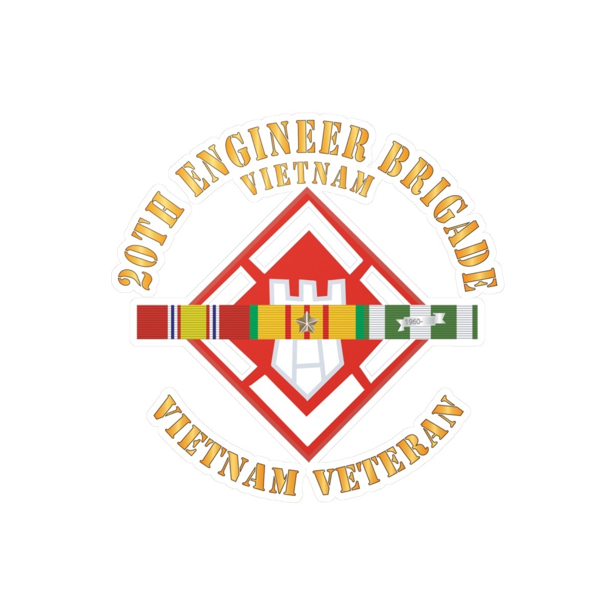 Kiss-Cut Vinyl Decals – Army – 20th Engineer Brigade with VIetnam SVC Ribbons