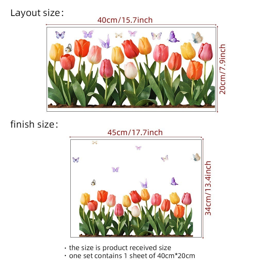 Colorful Tulip Static Cling – Waterproof Reusable Window Decal 15.7×7.9 inches
