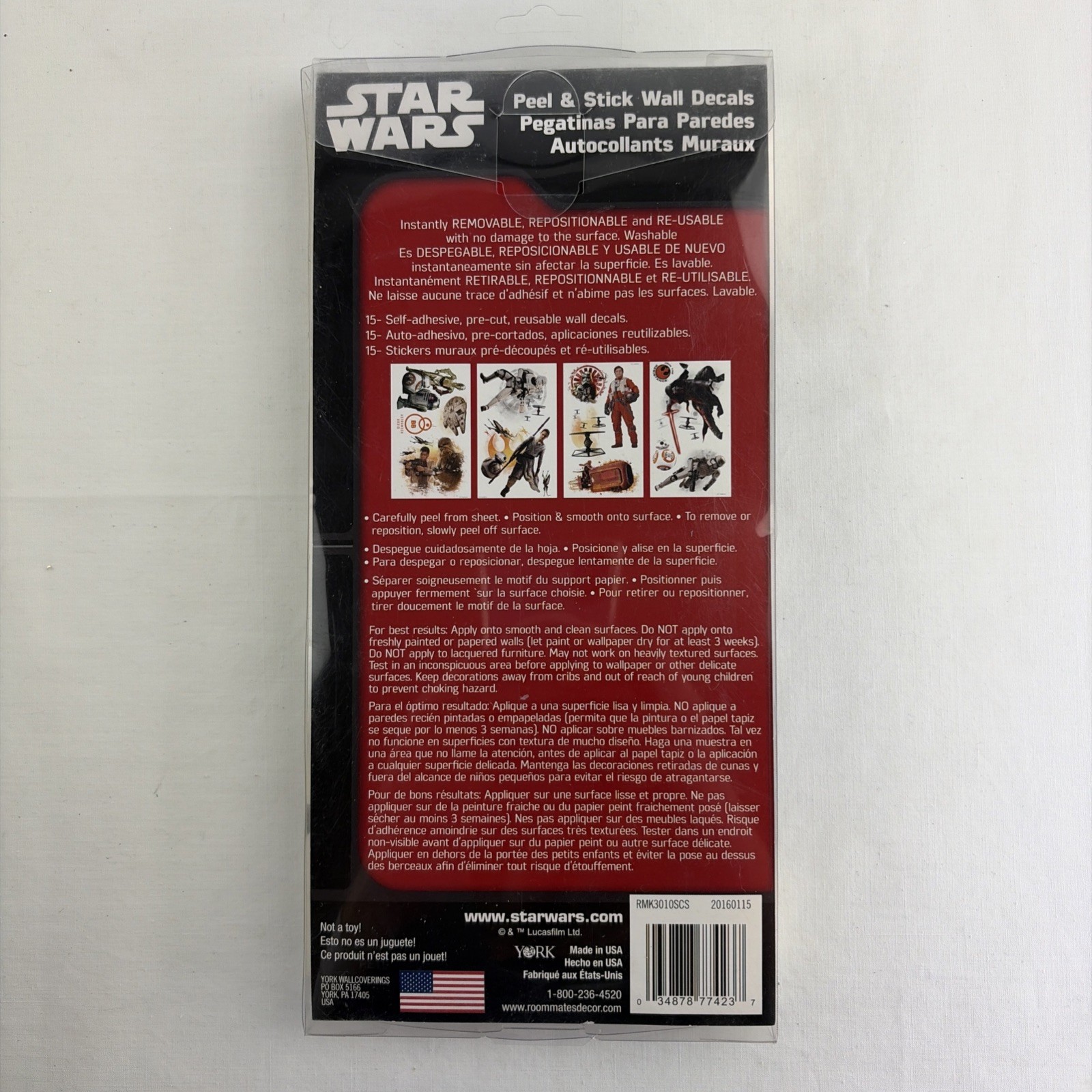 NEW Star Wars The Force Awakens Wall Decals 15 Stickers Room Decor – Reusable