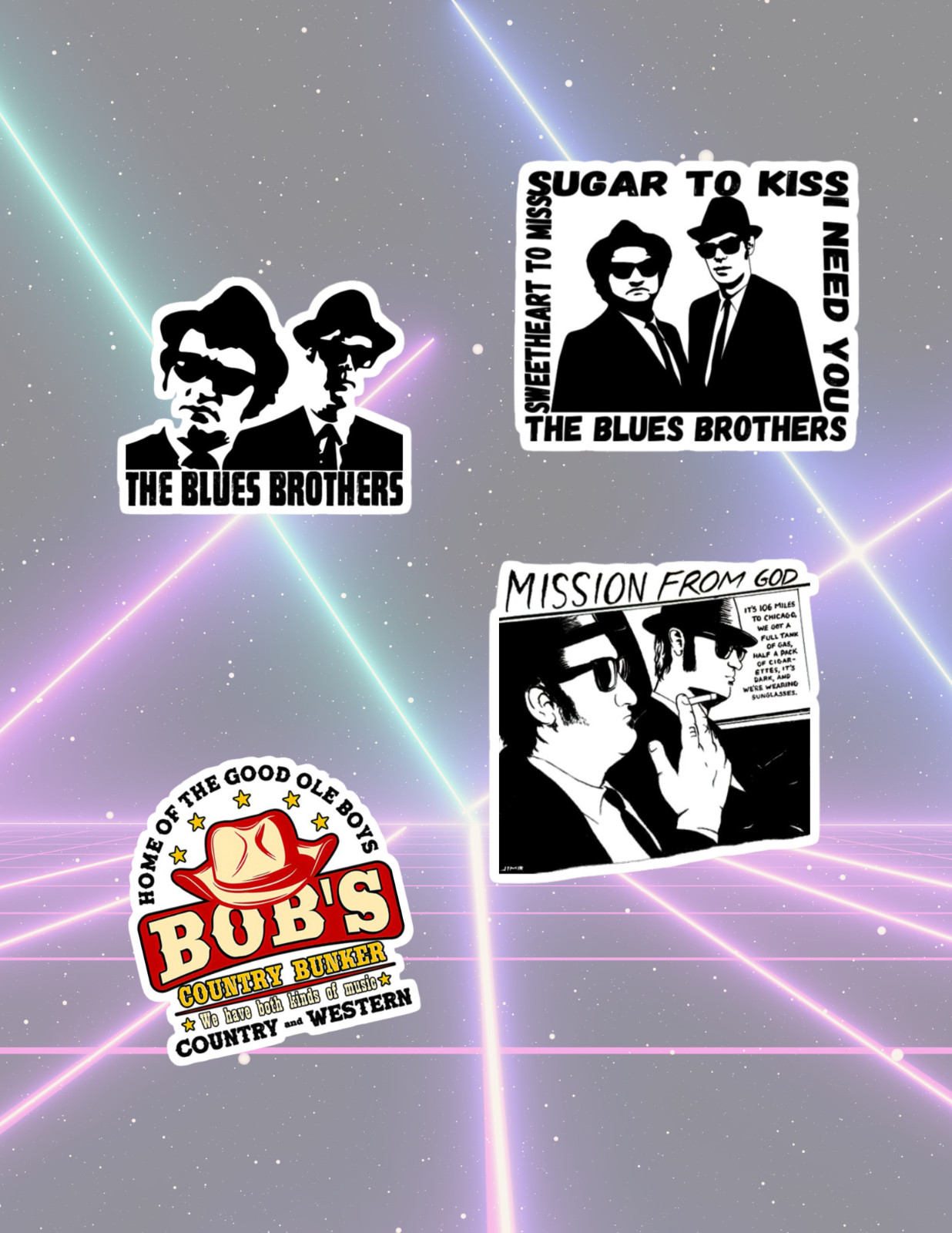 Blue Brothers 80’s Movie 4pc Stickers Pack