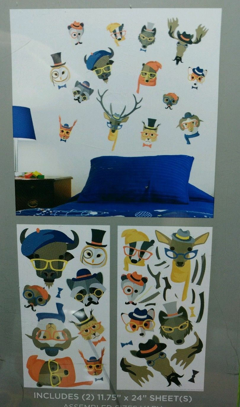 WILD ANIMALS WALL DECALS-LARGE–VINYL SELF-STICK NEW SEALED “LOT 26 STUDIO”