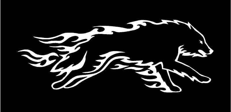 FLAMING WOLF Vinyl Decal 8″ x 3″ (11 Colors)