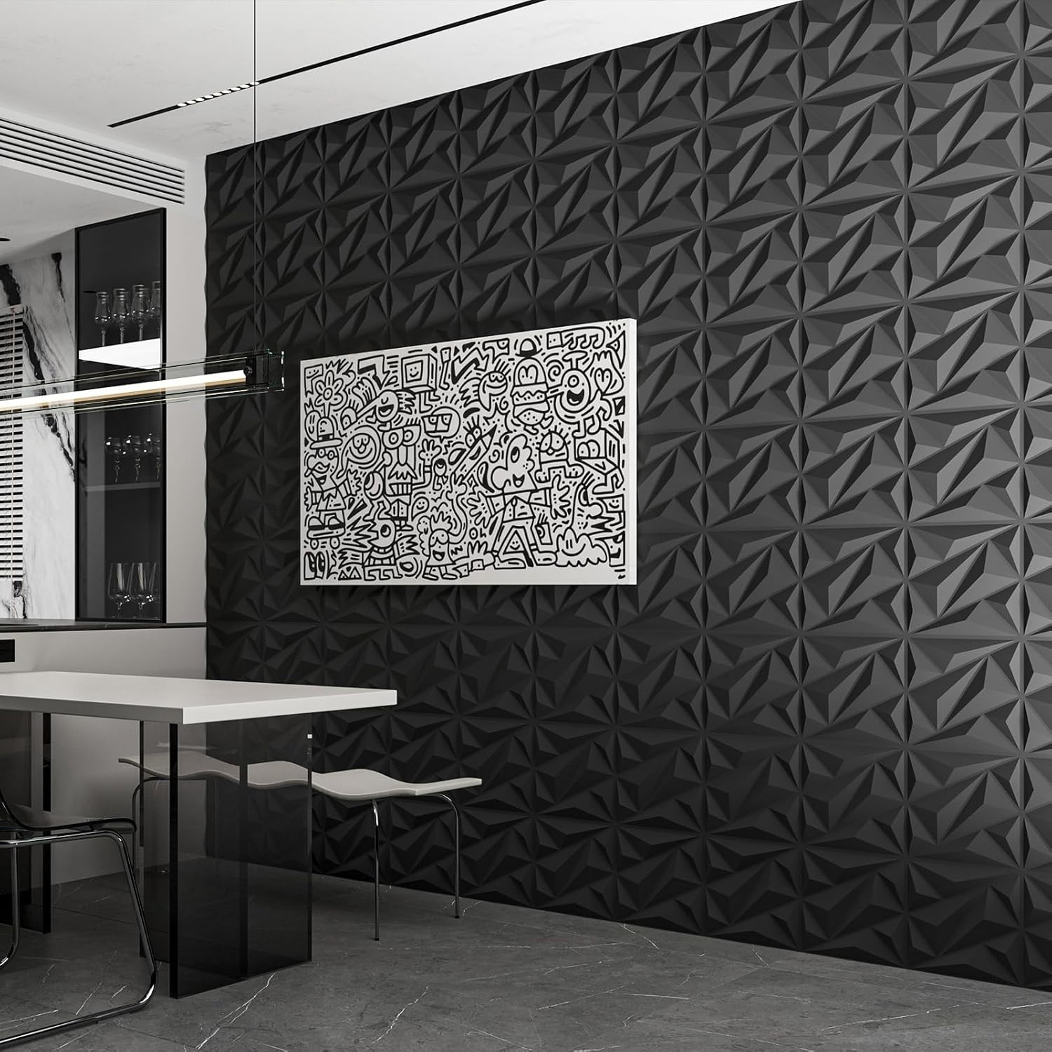 50 Pack 3D Wall Panel Diamond for Interior Wall Décor, PVC Flower Textured Wall