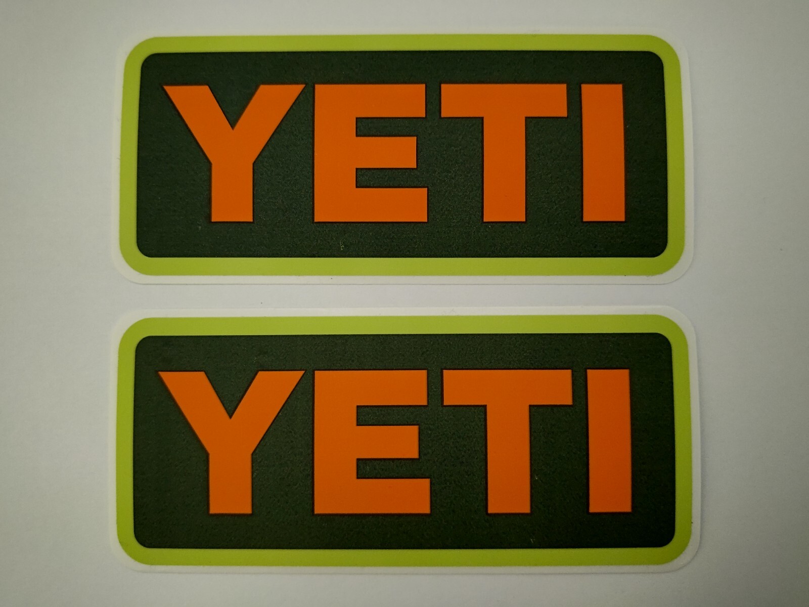 YETI STICKERS DECALS X2 SMALL NEW ORANGE / CHARCOAL GREY / LIME GREEN