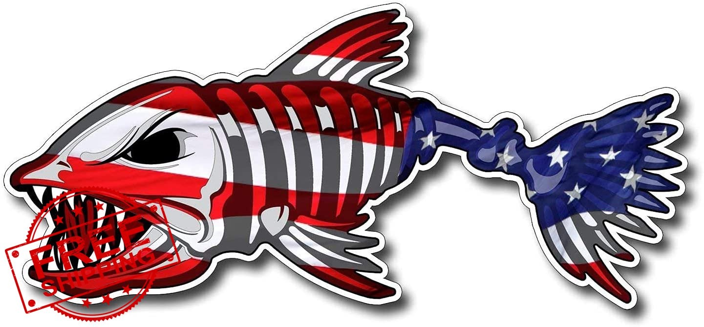 NTICKER US Flag Fish Sticker LR 6in