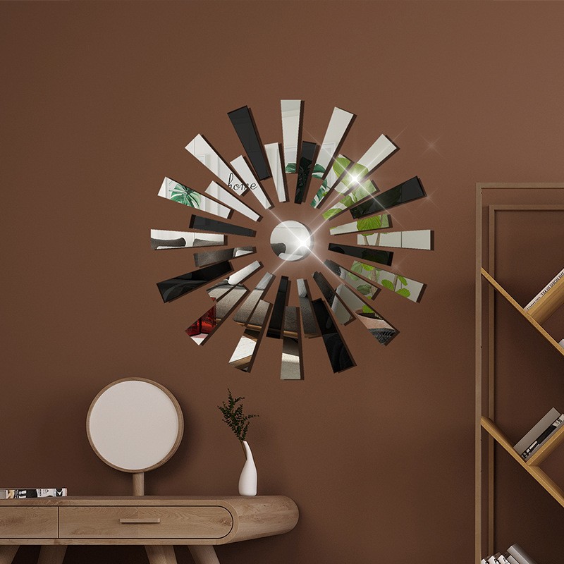 Detachable Black Silver Mirror Tile Mix Peel And Stick Entryway Hanging Decor
