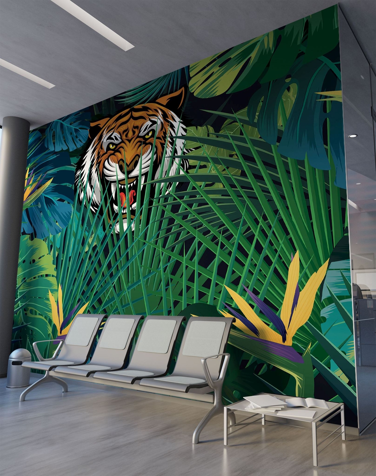 Hidden Tiger Behind Jungle Leaves Wall Mural. Peel and Stick Wallpaper. Safari W