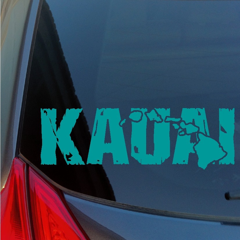 Distressed Kauai Hawaiian Islands sticker decal wood tiki Hanalei Poipu Waimea