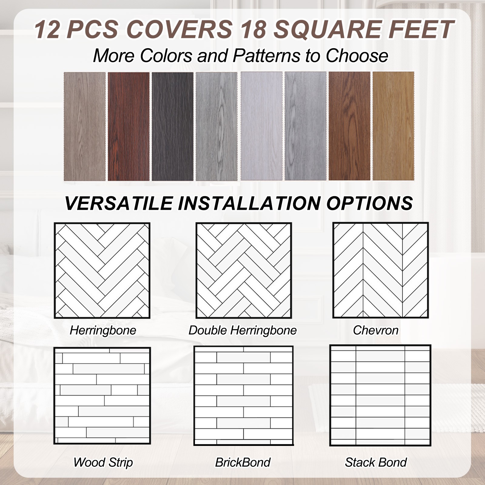 12pcs Peel and Stick Floor Tile 36 x 6″ PVC Wood Plank Flooring,Creamy White