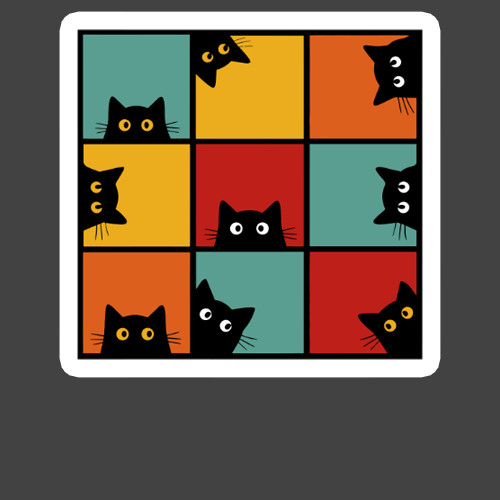 Cat Sticker Vinyl Decal Cute Black Cats Grid Colorful Kawaii Pattern