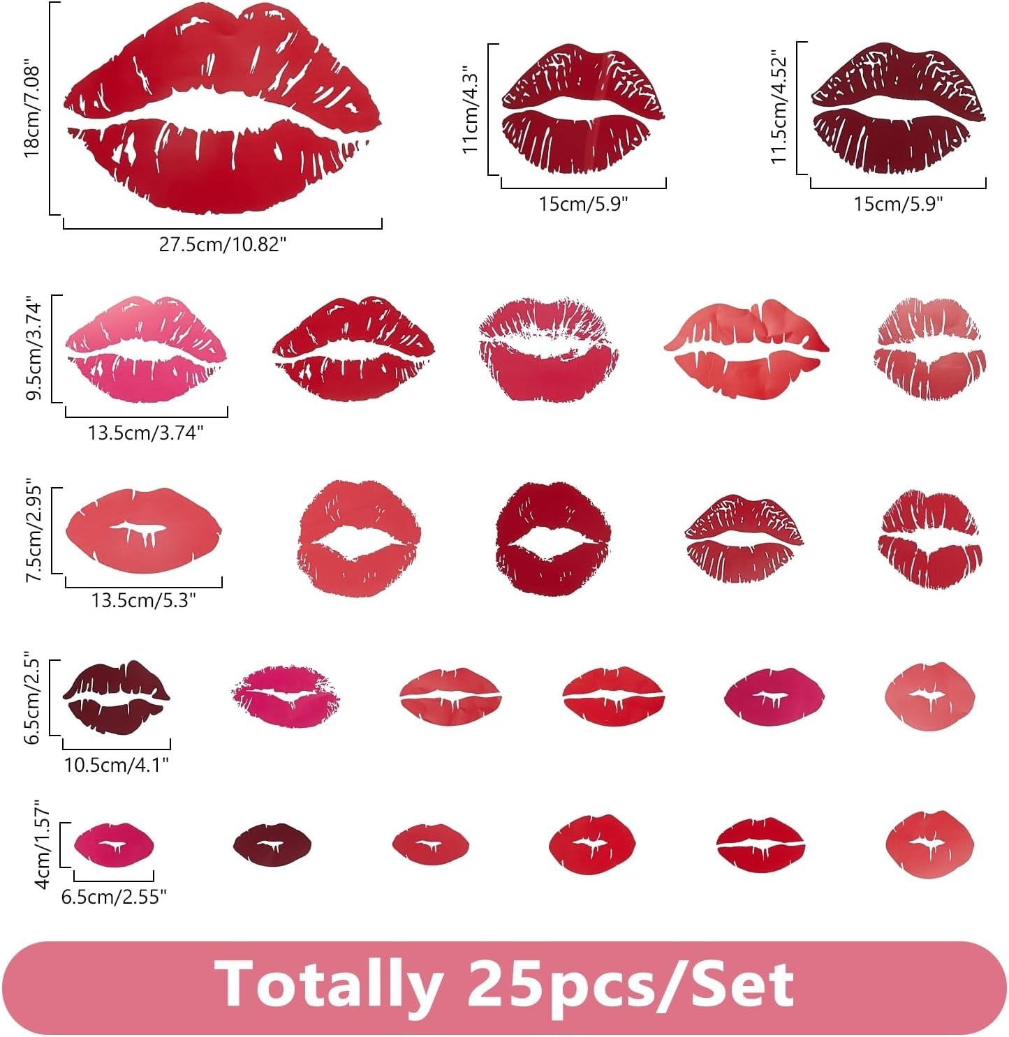 Stylish Red Lips Wall Decor – 25PCS Romantic Stickers for Youthful Spaces