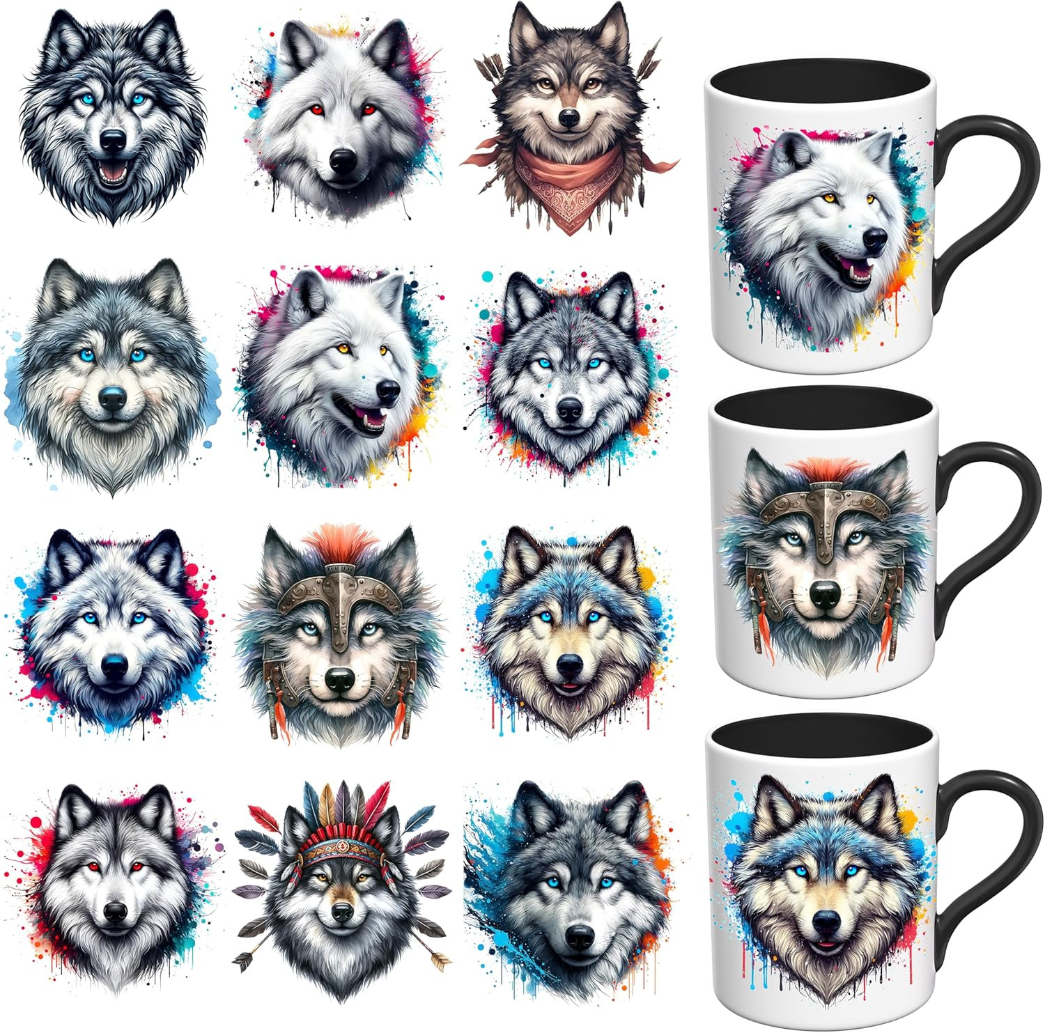 UV DTF Stickers – 12 Sheets Artic Wolf UV DTF Cup Wrap for Coffee Mugs Glass, DI