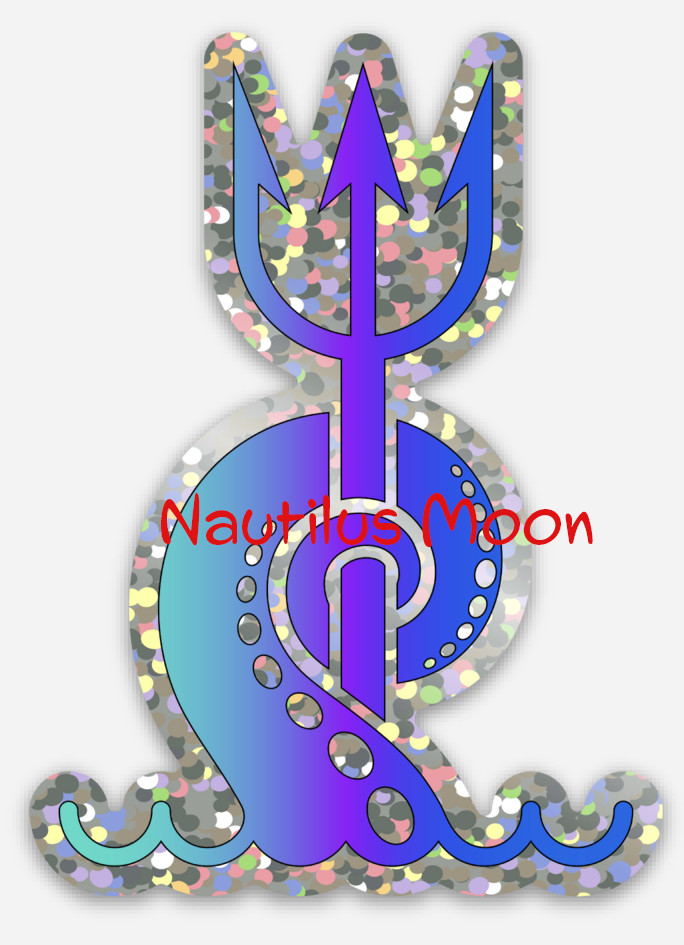 Vinyl Decal Octopus Tentacle / Neptune Sticker Glitter Die-Cut 2.2 x 3″