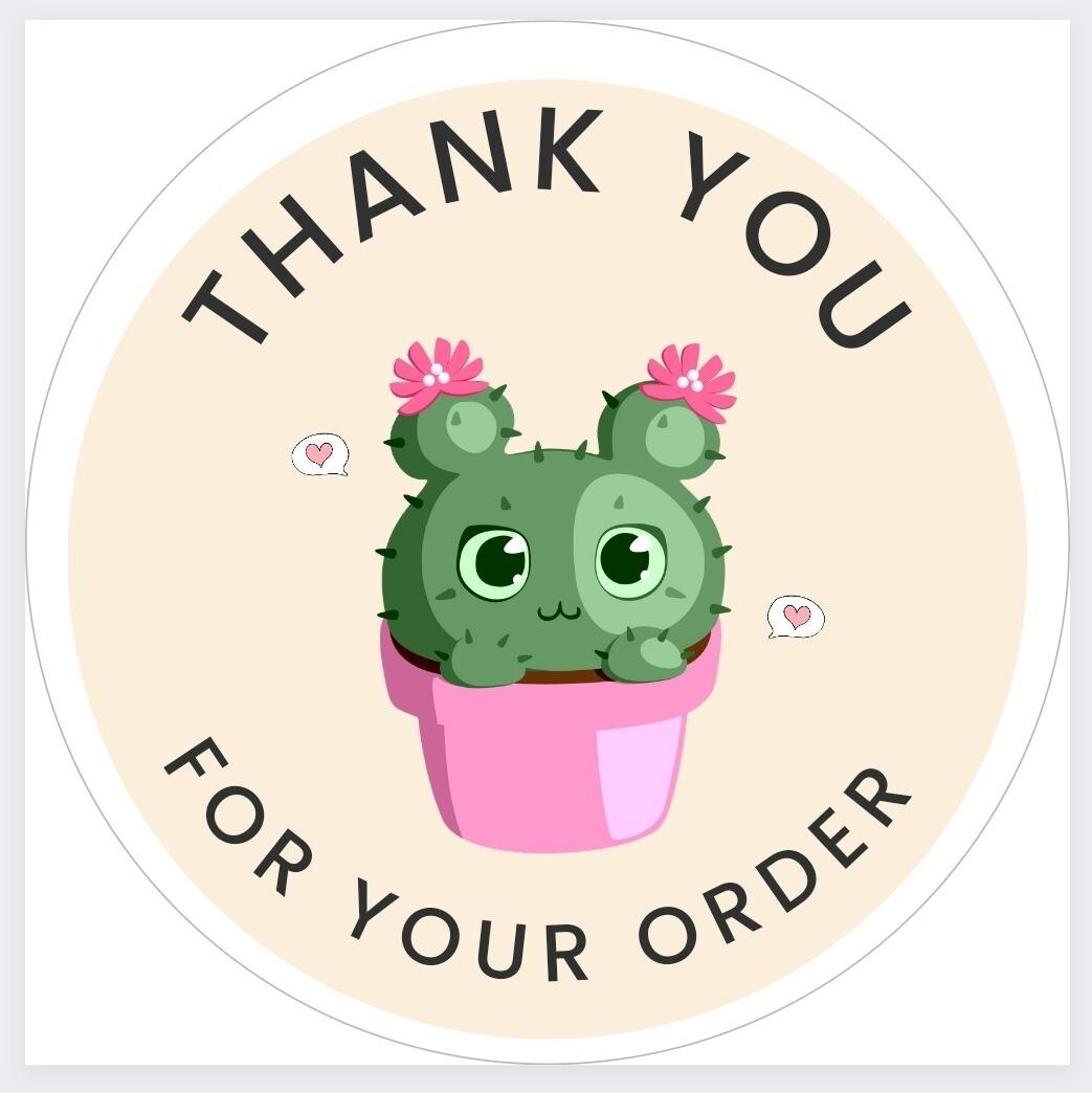 Kawaii Prickly Cactus Thank You Stickers (2 Sheets of 50 Stickers + 5 Bonus)